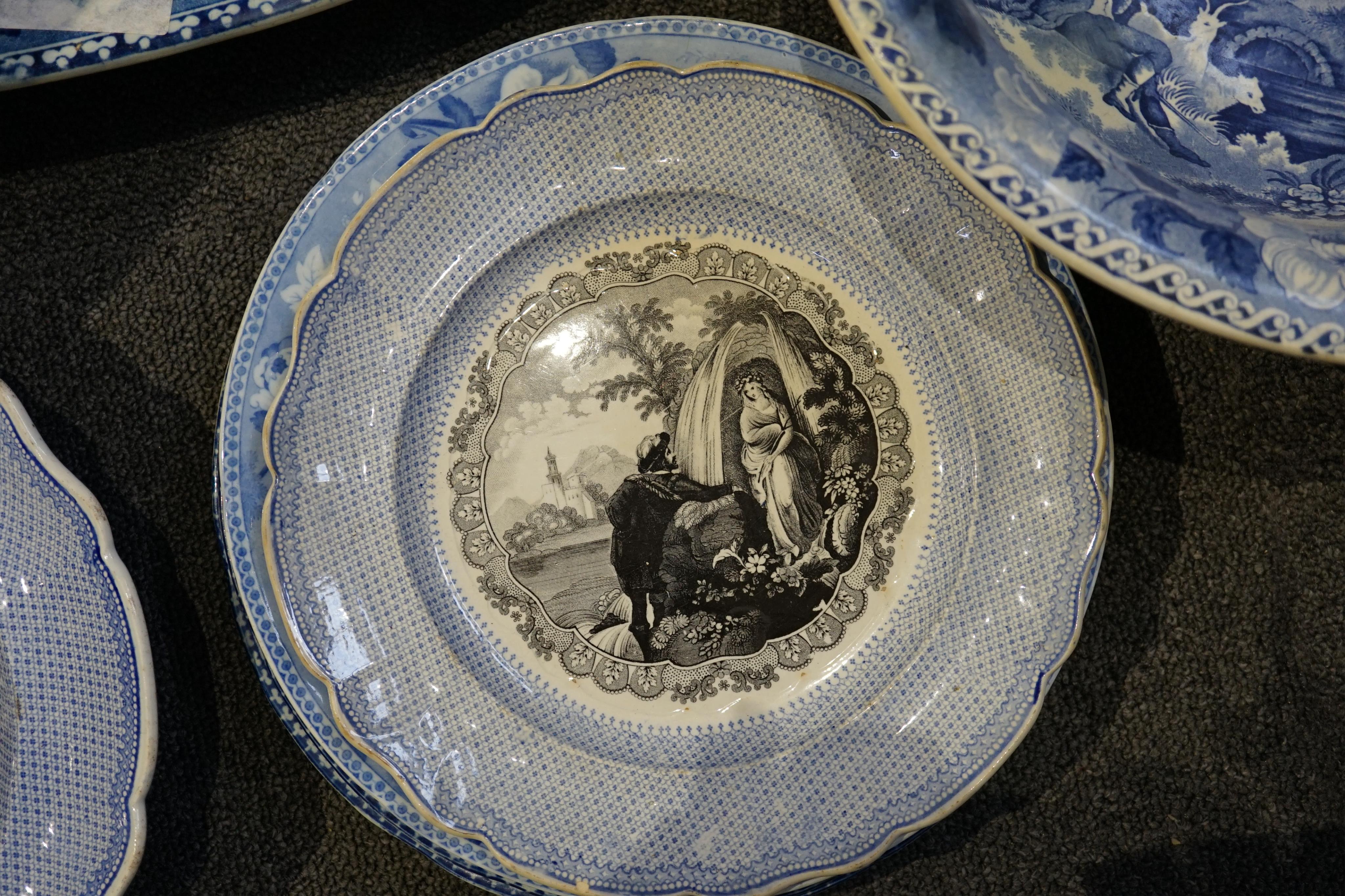 A Victorian blue and white 'Chinese Floral Pot' pattern meat plate